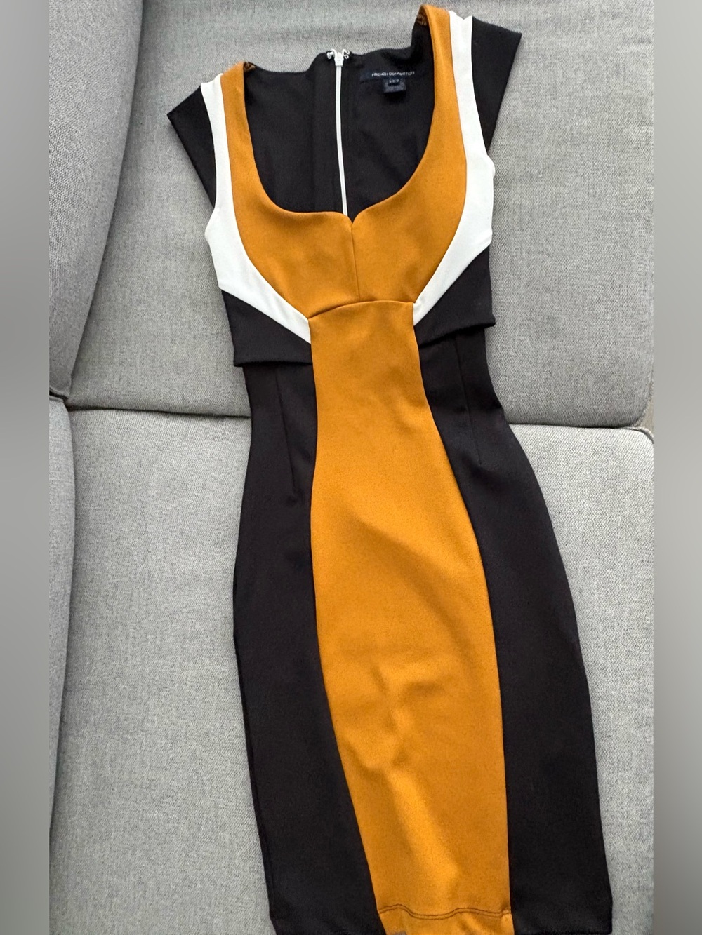 French Connection Mustard, Black & White Colorblock Midi Dress
